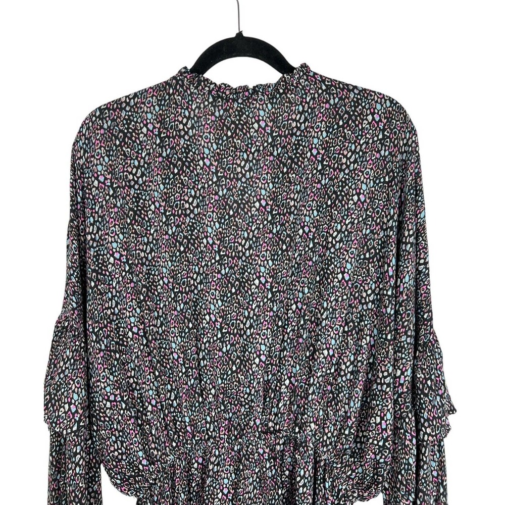 Savanna Jane Embroidered Leopard Print Top 2X Long Sleeve Blouson Boho Flutter - Picture 7 of 12
